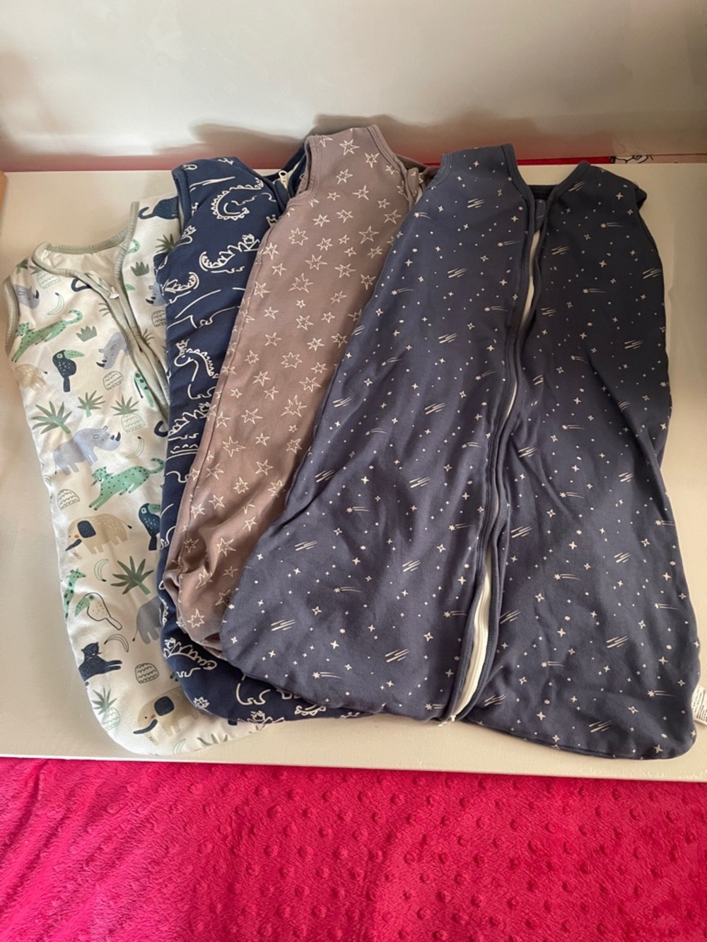 Baby Sleep Sacks - Set of 4 - Navy, Gray, Dino & Safari Prints - 0-6 Months